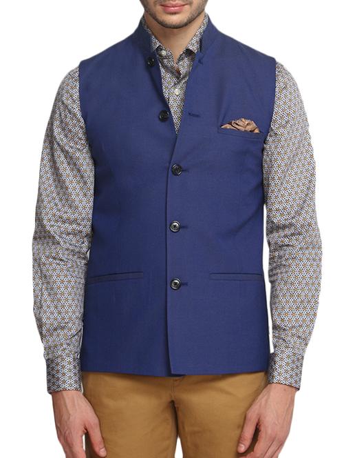 blue viscose nehru jacket - 11476274 - Very Small Image - 1