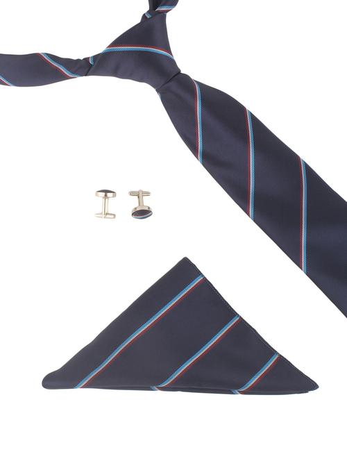 blue microfiber tie, handkerchief & cuff-links (set of 3) - 11476308 - Very Small Image - 1