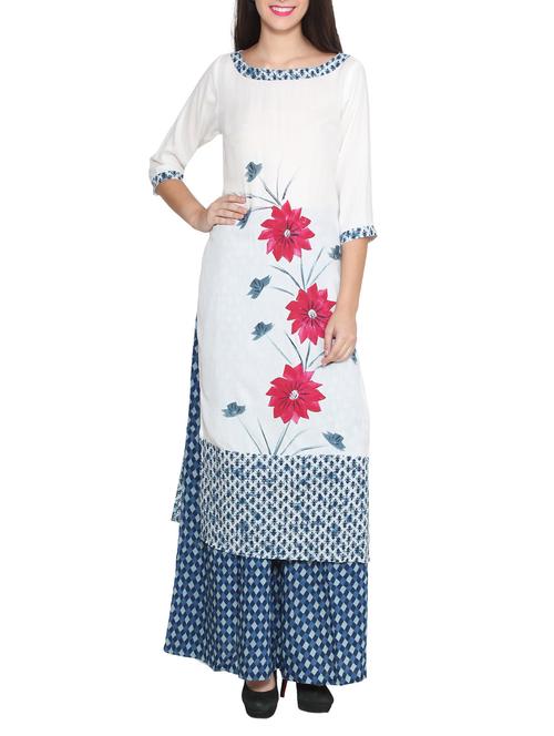 white colored, printed long rayon kurta - 11476500 - Very Small Image - 1