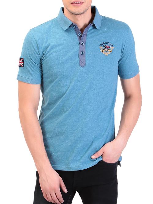 light blue color, cotton polo t-shirt - 11477143 - Very Small Image - 1