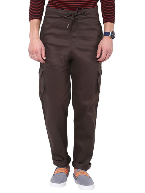 brown cotton cargos casual trousers - 11478584 - Very Small Image - 1