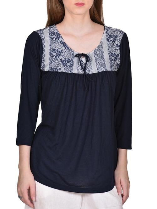 tie neck lace yoke top - 11478739 - Very Small Image - 1