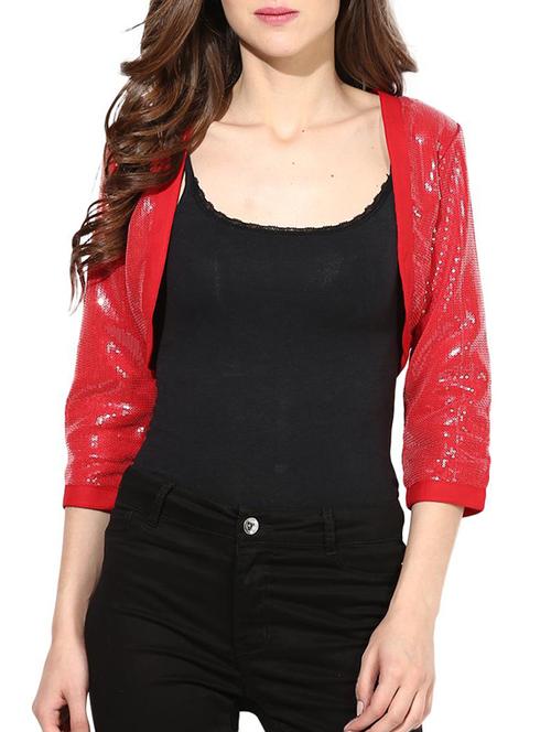 solid red sequined polyester shrug - 11478796 - Very Small Image - 1