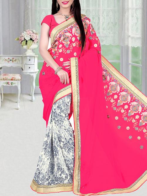 neutral georgette saree with blouse - 11481143 - Very Small Image - 1
