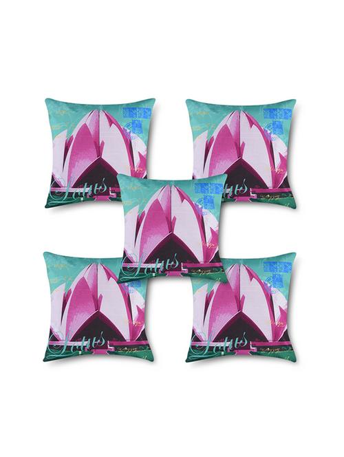 lotus temple printed multi color cushion cover 16"x16" 5 pcs set - 11481622 - Very Small Image - 1