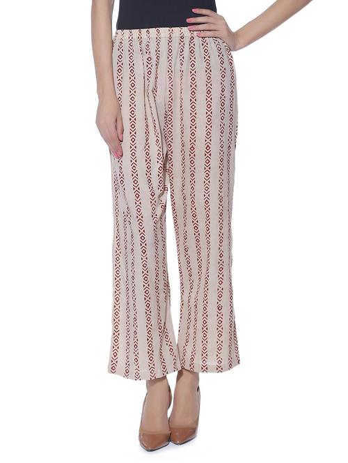 cream and red printed cotton palazzos - 11483810 - Very Small Image - 1