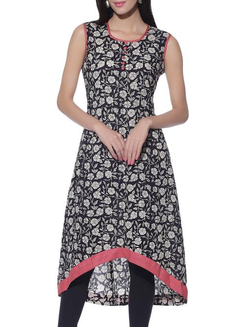 monochrome cotton kalamkari hand-block printed kurta - 11483816 - Very Small Image - 1