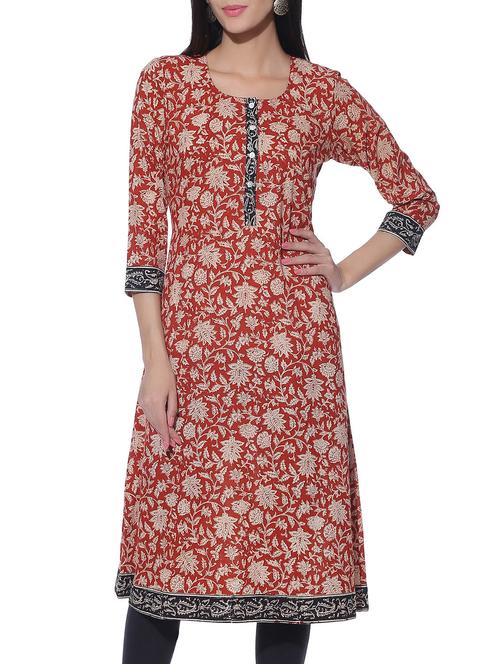 rust cotton kalamkari hand-block printed kurta - 11483825 - Very Small Image - 1