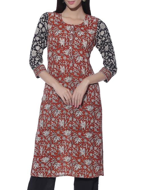 rust cotton kalamkari hand-block printed kurta - 11483828 - Very Small Image - 1