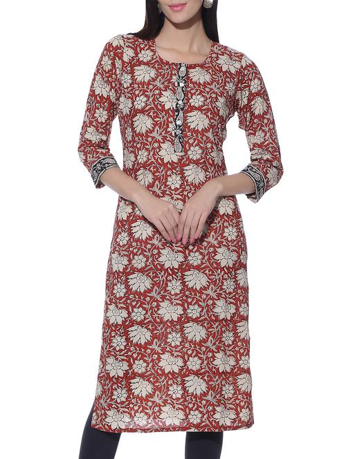 rust cotton kalamkari hand-block printed kurta - 11483829 - Very Small Image - 1