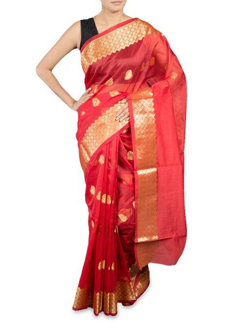 red cotton banarasi saree - 1148560 - Very Small Image - 1