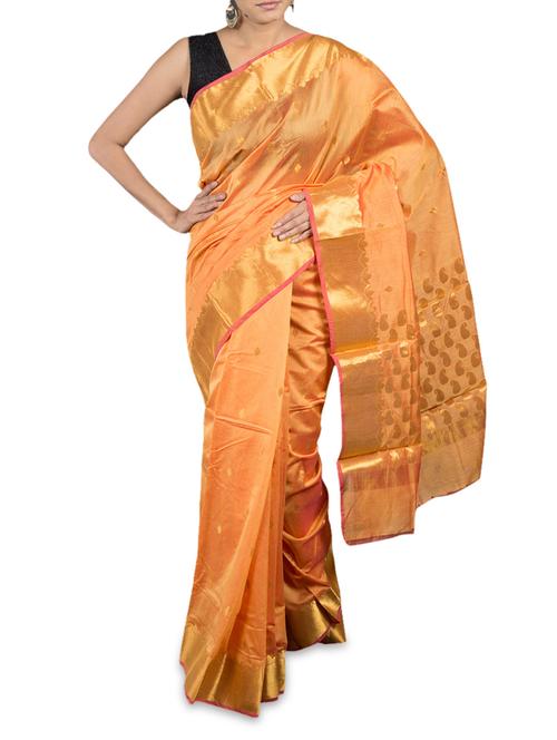 light orange cotton banarasi saree - 1148595 - Very Small Image - 1
