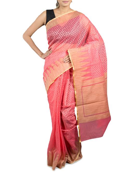 coral cotton banarasi saree - 1148601 - Very Small Image - 1