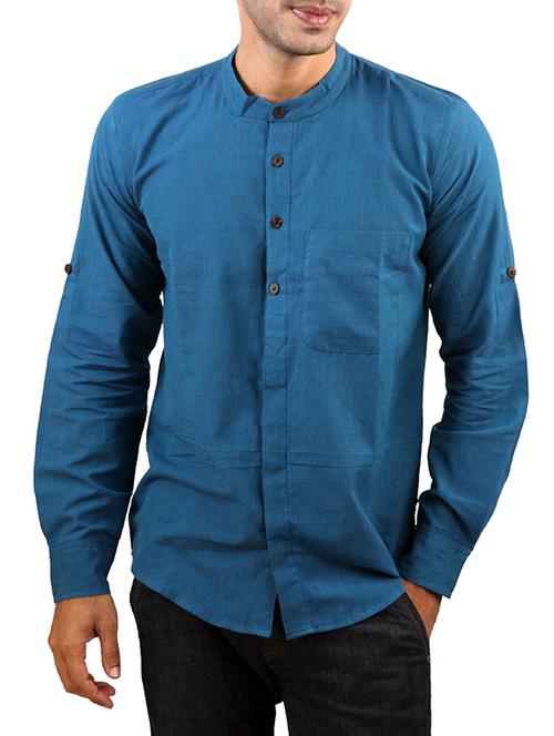 solid teal blue cotton kurta - 11487915 - Very Small Image - 1