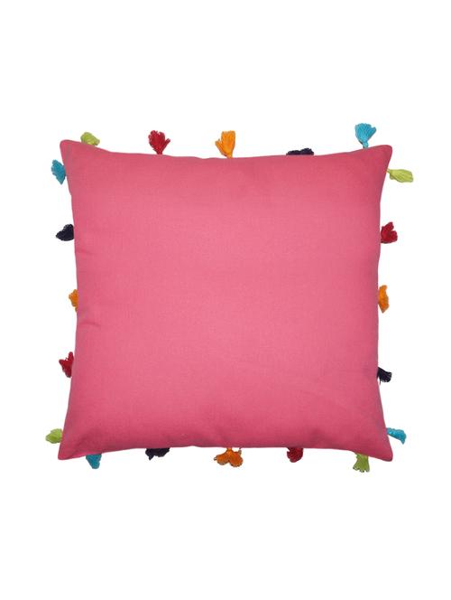 solid pink tassel embellished cotton cushion cover - 11488010 - Very Small Image - 1