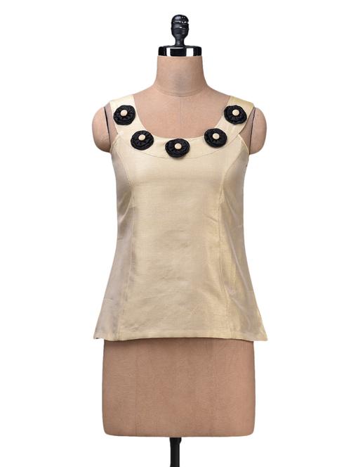 gold sleeveless dupion silk top - 1148850 - Very Small Image - 1