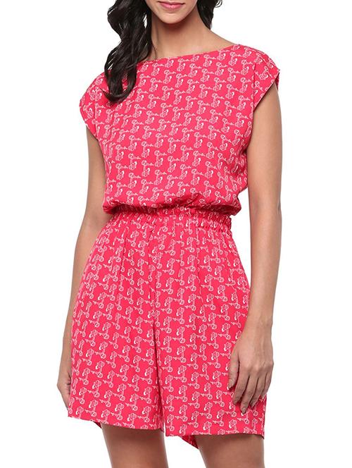 pink printed crepe romper - 11489102 - Very Small Image - 1