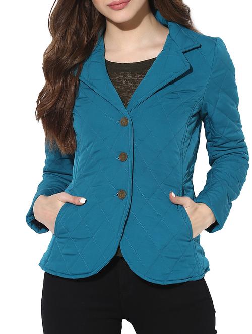solid teal quilted crepe jacket - 11489107 - Very Small Image - 1