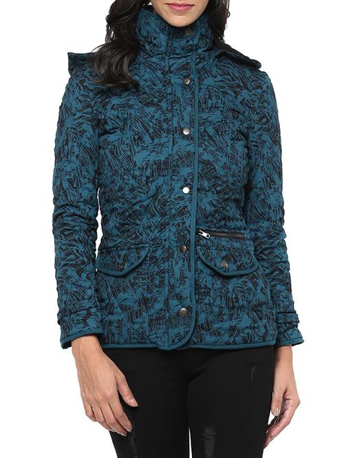 teal printed hooded jacket - 11489109 - Very Small Image - 1