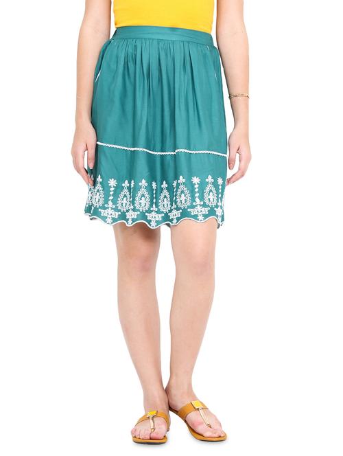 teal green embroidered short skirt - 1149089 - Very Small Image - 1