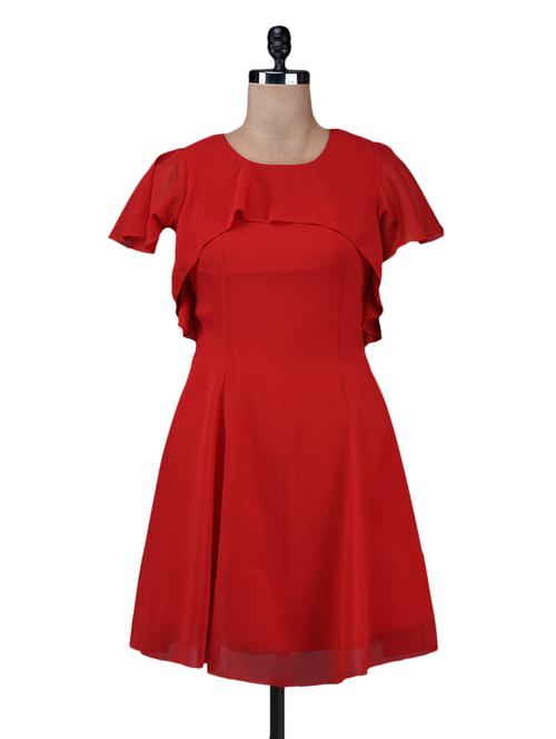 red poly georgette dress with layered yoke - 1149125 - Very Small Image - 1