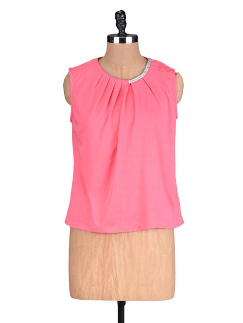 pink plain poly knit pleated top - 1149448 - Very Small Image - 1