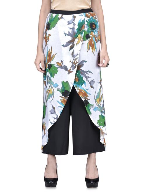 white poly crepe viscose printed plain half wrap palazzo - 1149490 - Very Small Image - 1