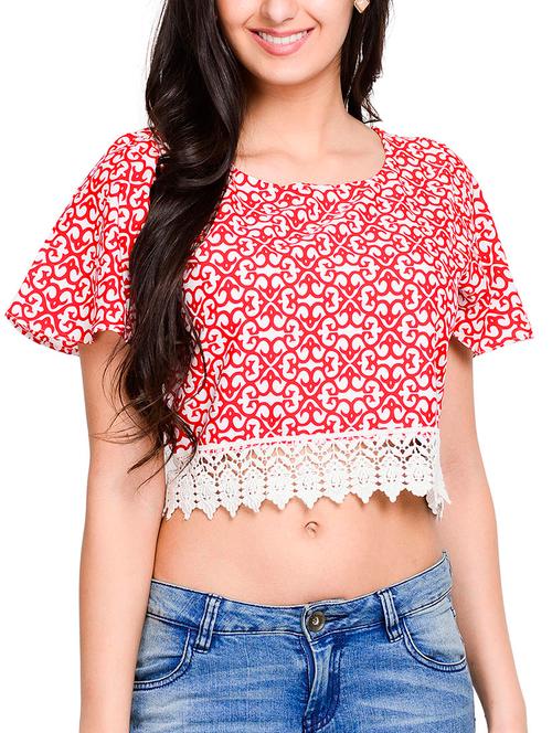 red georgette crop top - 11496121 - Very Small Image - 1