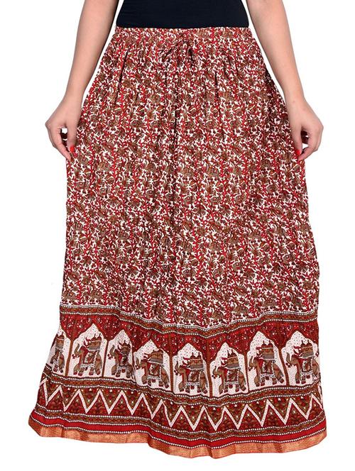 brown and red printed cotton flared skirt - 11496759 - Very Small Image - 1