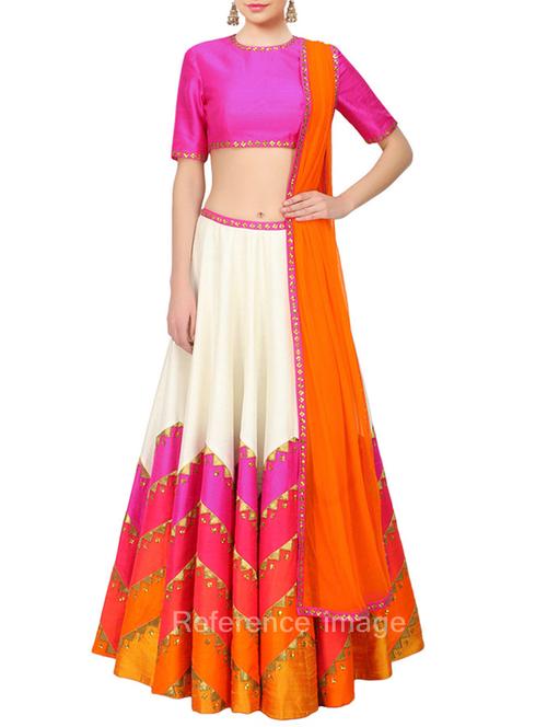 white faux silk lehenga - 11496776 - Very Small Image - 1