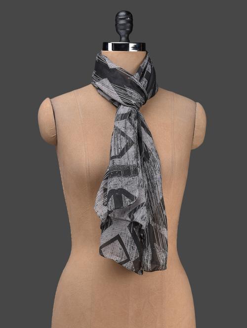 grey printed poly cotton stole - 1149726 - Very Small Image - 1
