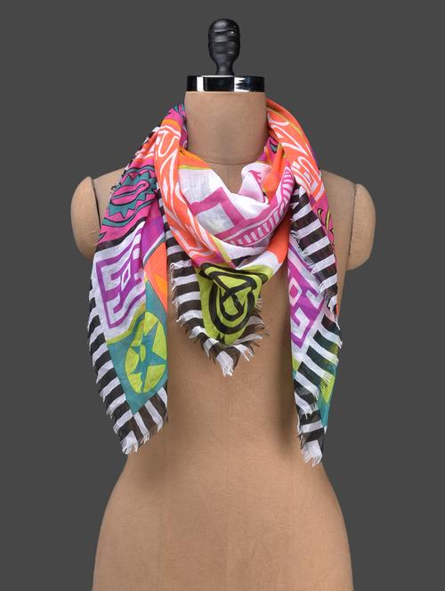 multicolour printed poly cotton stole - 1149727 - Very Small Image - 1