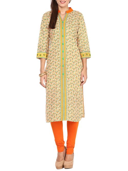 yellow cotton printed straight kurta - 11498047 - Very Small Image - 1
