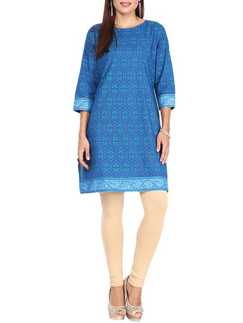 blue cotton printed straight kurta - 11498085 - Very Small Image - 1