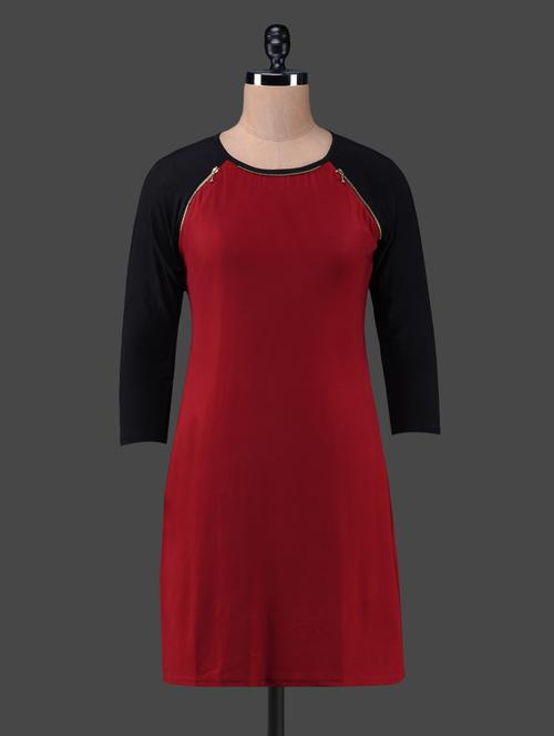 maroon color block raglan sleeve dress - 1150062 - Very Small Image - 1