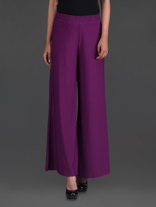 solid purple polyester palazzos - 1150092 - Very Small Image - 1