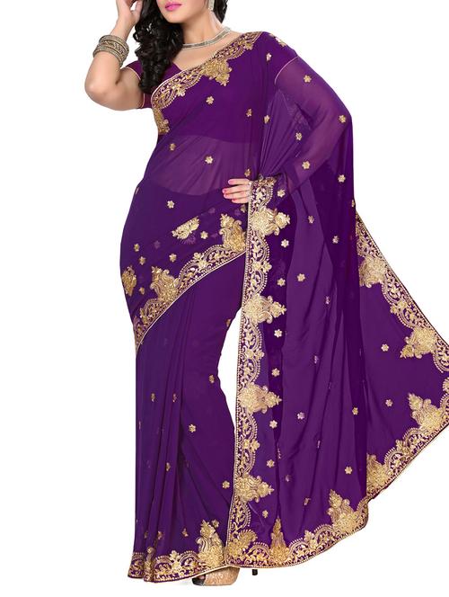 purple georgette saree with blouse - 11501946 - Very Small Image - 1