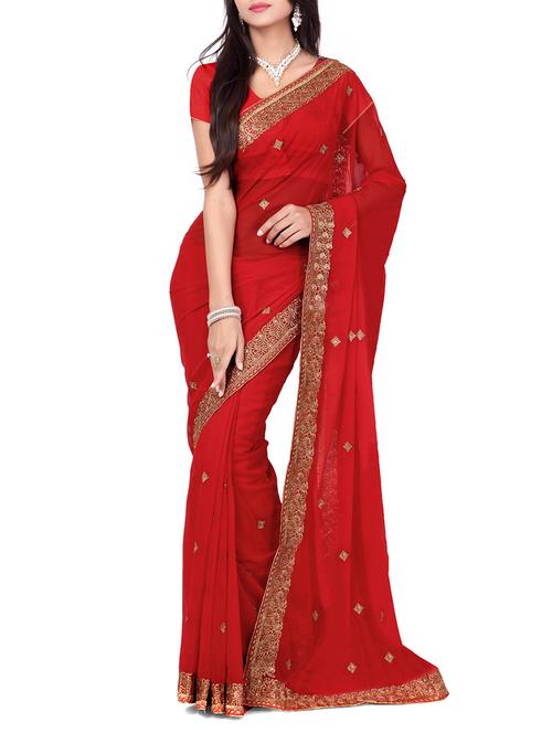 red georgette saree with blouse - 11501962 - Very Small Image - 1