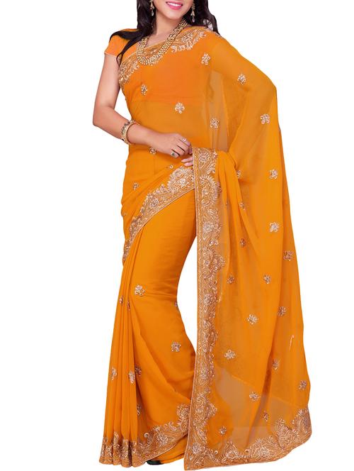 yellow georgette saree with blouse - 11504228 - Very Small Image - 1