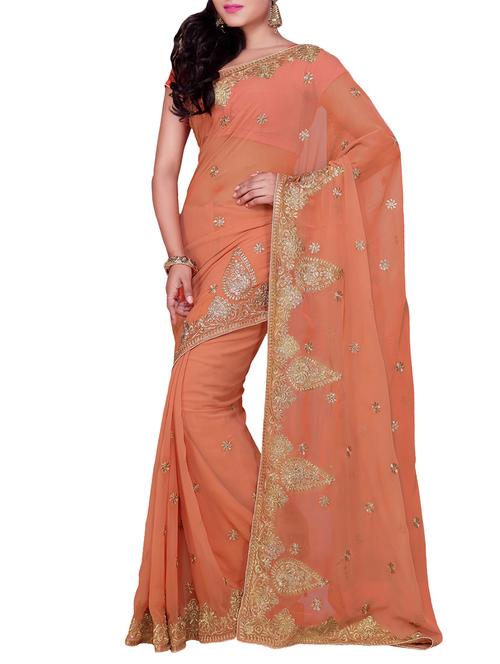 yellow georgette saree with blouse - 11504231 - Very Small Image - 1