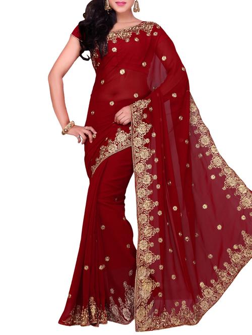 red georgette saree with blouse - 11504234 - Very Small Image - 1
