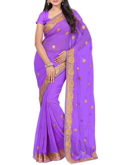 purple georgette saree with blouse - 11504238 - Very Small Image - 1