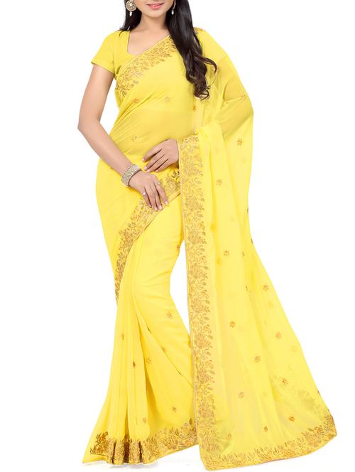 yellow georgette saree with blouse - 11504243 - Very Small Image - 1