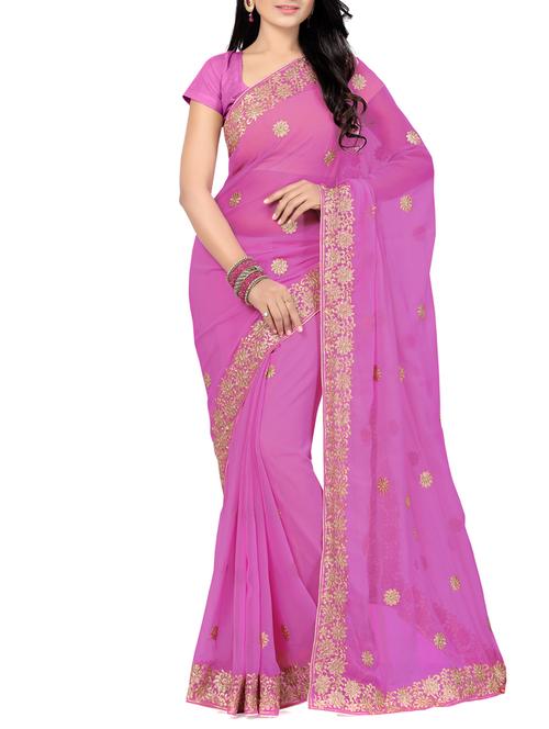 pink chiffon saree with blouse - 11504246 - Very Small Image - 1