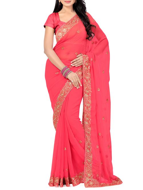 pink chiffon saree with blouse - 11504250 - Very Small Image - 1