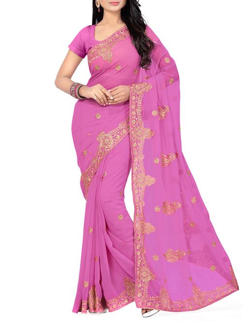 pink georgette saree with blouse - 11504251 - Very Small Image - 1