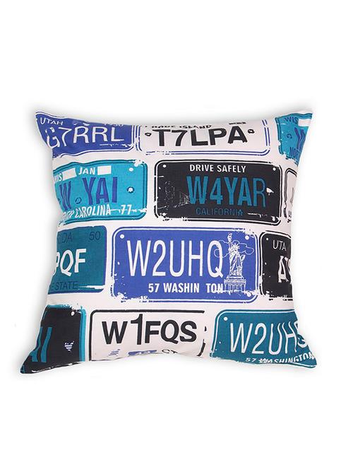 house this bike-number plates 100% cotton cushion cover - blue - 11504582 - Very Small Image - 1