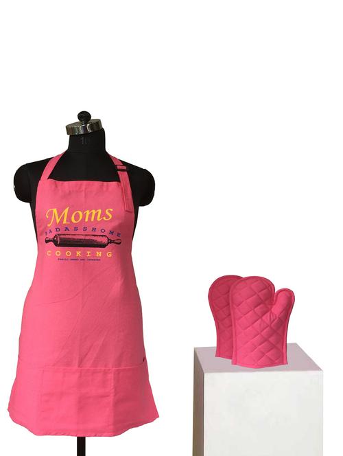 lushomes cotton witty pink moms cooking apron set (1 apron & 2 oven mittens) - 11507877 - Very Small Image - 1
