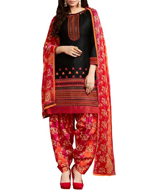 black cotton embroidered dress material - 11508077 - Very Small Image - 1