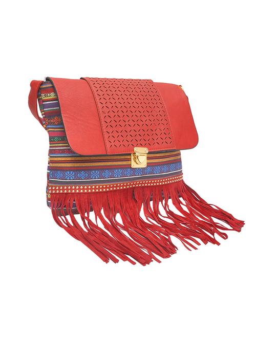red leatherette striped sling bag - 11508222 - Very Small Image - 1